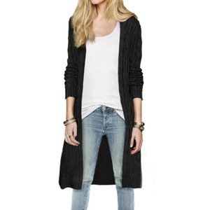 Brand New! Women Cable Knit Open Cardigan Knee Sweater Black- One size fits most